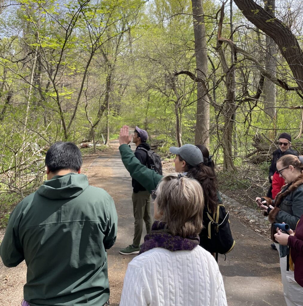 Melissa leads walk in inwood hill park