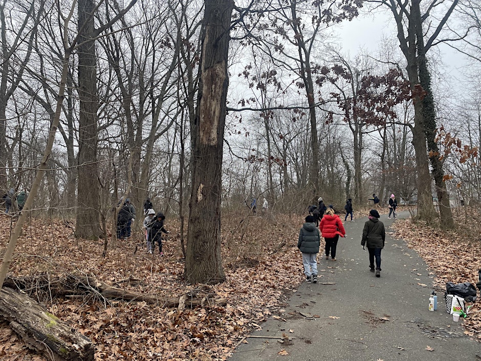 trail maintainers on fall path