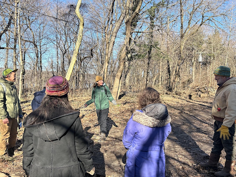 woman guiding tour in woods